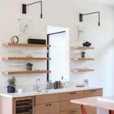 Floating Shelves and Oak Cabinet in Southwest Kitchen