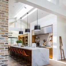 Contemporary Meets Rustic Kitchen Space With Skylights
