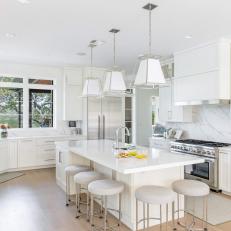 Transitional White Kitchen With Big Island
