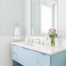 Transitional Blue and White Half Bath