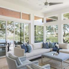 Transitional Sunroom With White Sectional