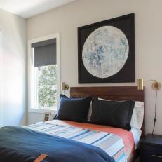 Transitional Bedroom With Framed Moon Artwork
