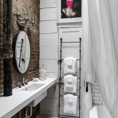 White Industrial Bathroom With Ladder
