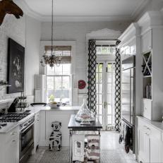 Black and White Eclectic Kitchen With Dog Chair