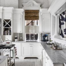 White Eclectic Kitchen With Penny Tile Floor