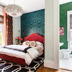 Multicolored Eclectic Bedroom With Red Bed