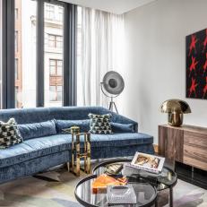 Art Deco Living Room With Blue Sofa
