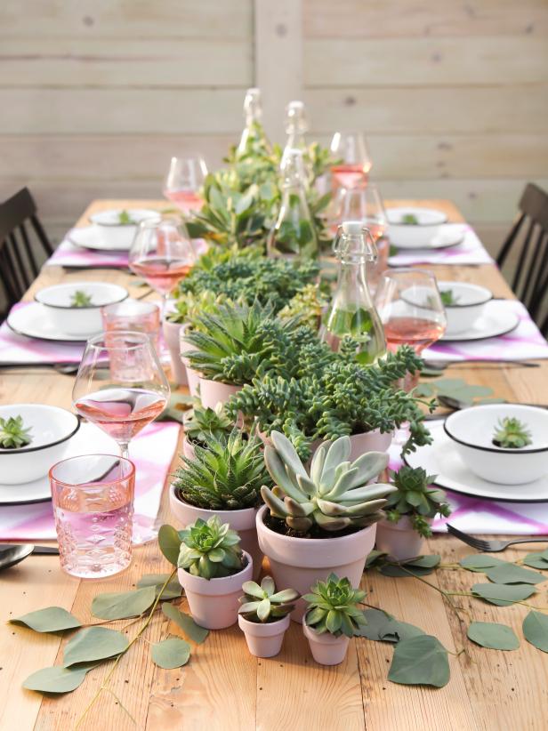 Pastel Table Settings With Potted Succulents