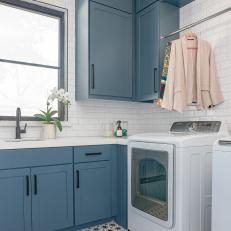 Gray Transitional Laundry Room With Star Floor