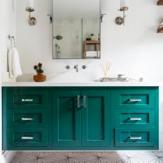 Contemporary Bathroom With Green Vanity