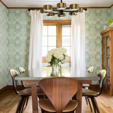 Green Contemporary Dining Room With Hydrangeas
