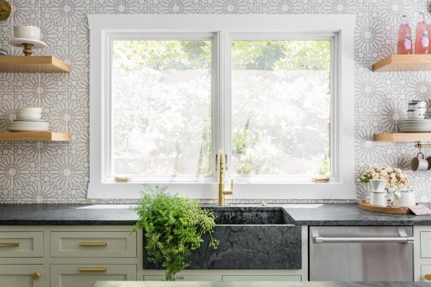 Kitchen With Floral Backsplash