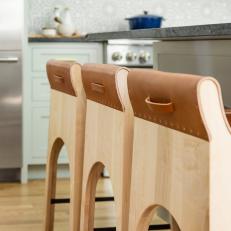 Wood and Leather Barstools in Kitchen