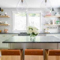 Gray Contemporary Kitchen With White Flowers