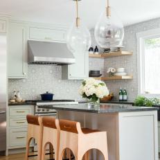 Gray Contemporary Kitchen With White Hydrangeas