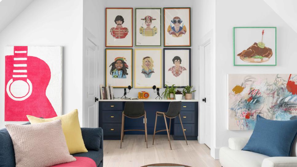 This colorful and fun garage studio provides a space for casual entertaining, listening to music, or just hanging out. “Instead of doing a regular apartment, we made it look more like a multipurpose room for anything you want to do,” says designer Brian Patrick Flynn.