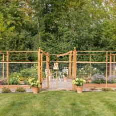 Backyard Raised Garden With Cedar Posts and Mesh Fencing 