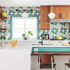 Green and White Midcentury Modern Kitchen