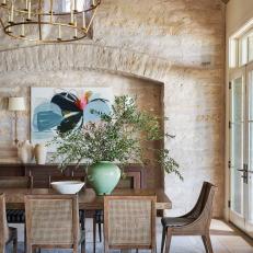 Elegant Dining Room With Limestone Walls 