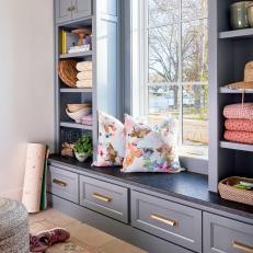 Beautiful Blue Built-Ins With Window Bench