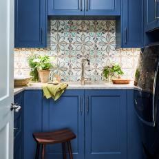 Navy Blue Laundry Room With Ample Storage