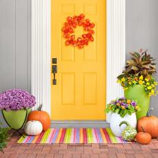 Yellow Front Door Styled for Fall