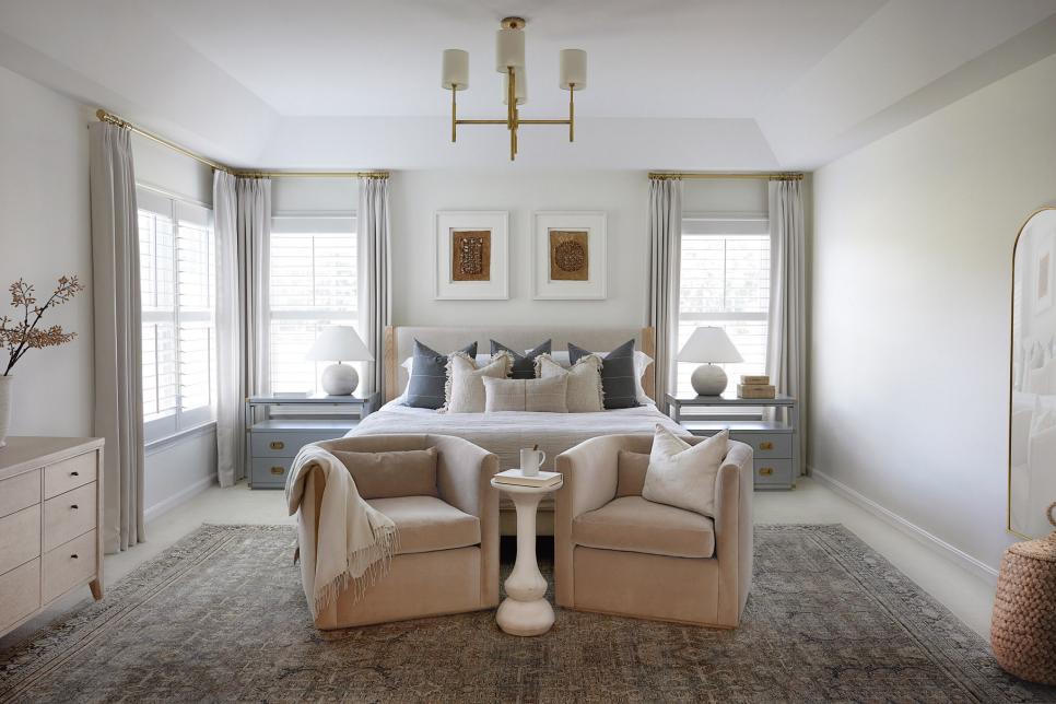 Serene Primary Bedroom With Baby Blue Nightstands