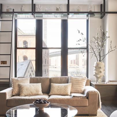Contemporary Loft Living Room With Tan Sofa