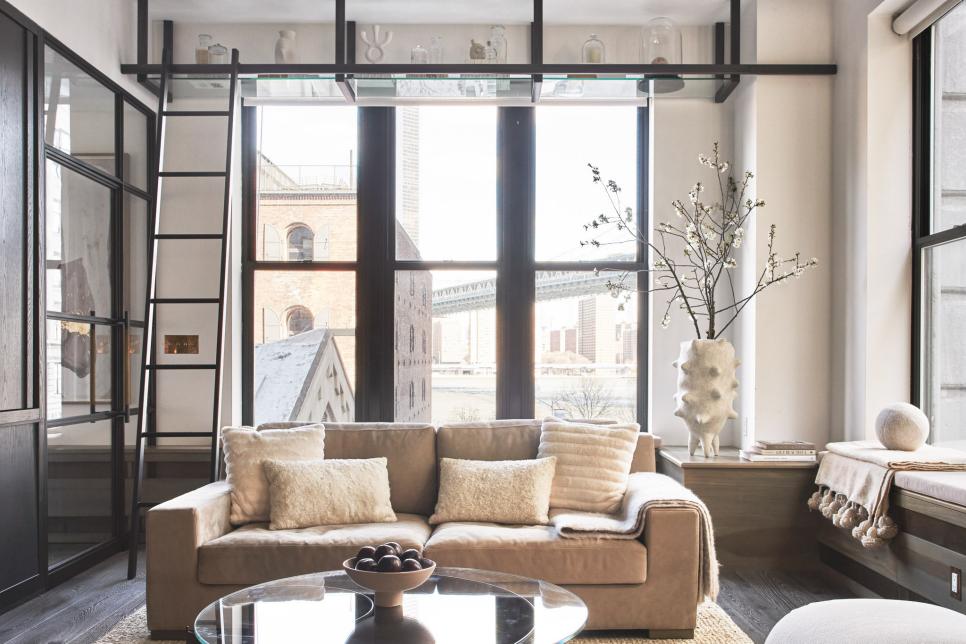 Loft Living Room With Tan Sofa