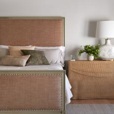 Neutral Contemporary Bedroom With Woven Nightstand 