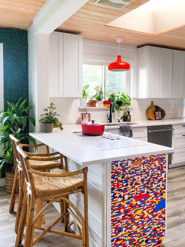 Colorful Kitchen With a Lego Wall