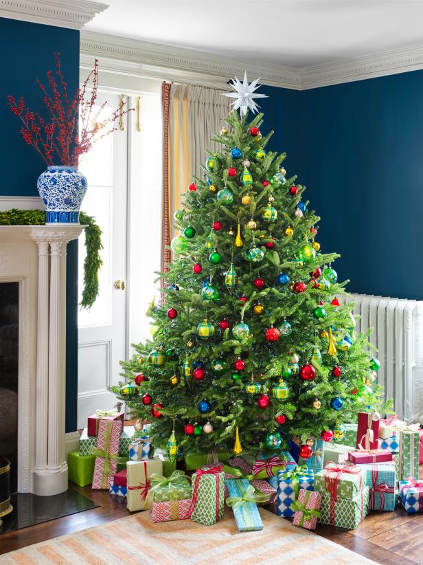 Blue Living Room With Traditional Holiday Decor
