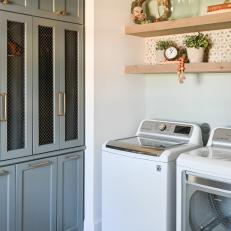 Cottage Laundry Room With Gray Cabinets