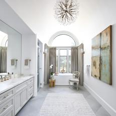 Gray Spa Bathroom With Arched Window