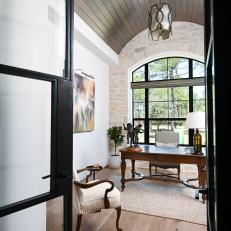 Mediterranean Neutral Home Office With Curved Ceiling