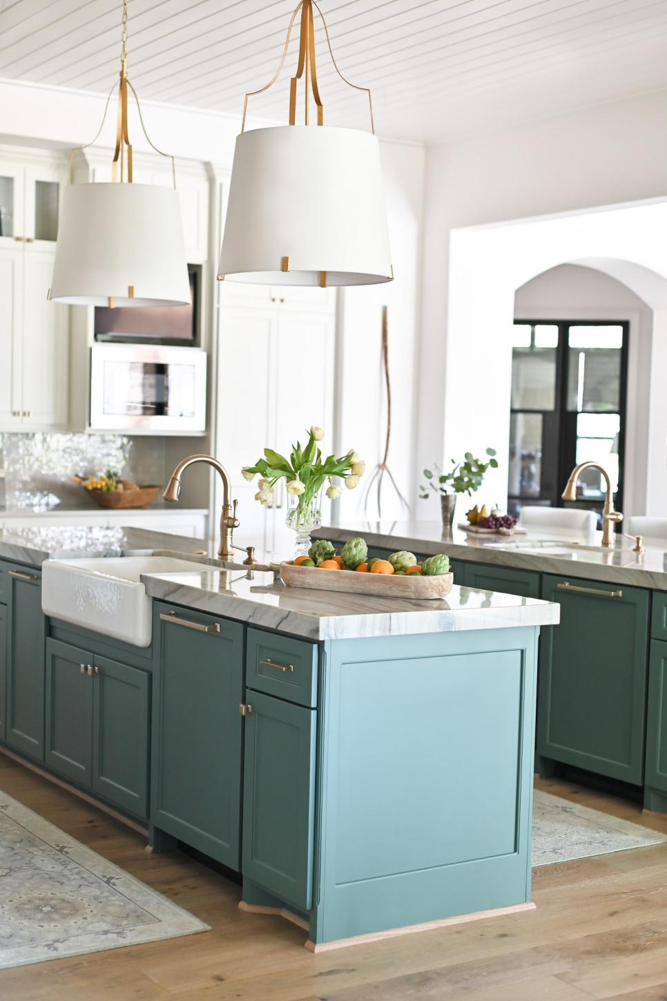 Transitional Chef Kitchen With Teal Islands HGTV   1663087250397 