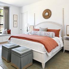 White Transitional Bedroom With Orange Throw