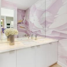 Modern Pink Powder Room With White Flowers