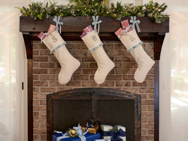 Christmas mantel stockings monogram