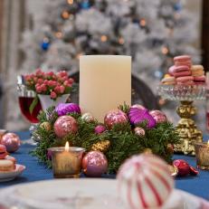 Pink Christmas Table Setting With DIY Candle Ring Centerpiece