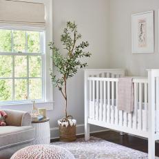 White Transitional Nursery With Tree