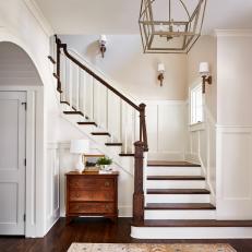 White Transitional Foyer With Small Dresser