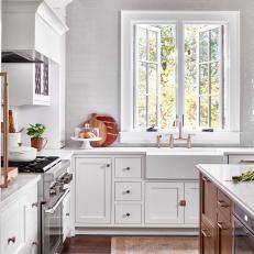 White Transitional Chef Kitchen With Carrots