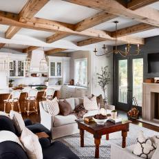 Neutral Transitional Living Room and Kitchen 