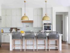 White Kitchen With Gray Barstools