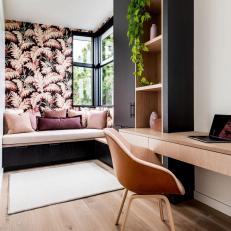 Modern Home Office With Pink Wallpaper