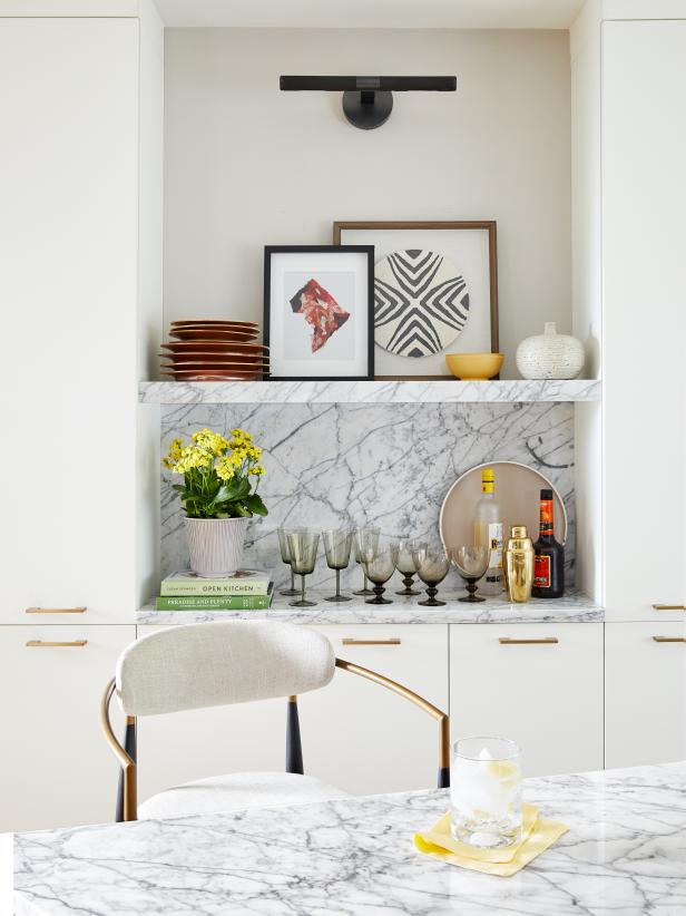 Marble Kitchen Shelves With Art