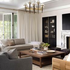 Neutral Living Room With White Wood Ceiling