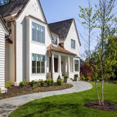 White Brick Exterior and Front Yard