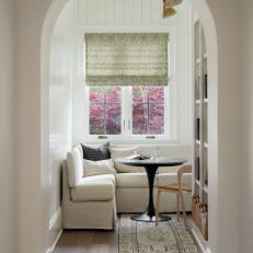 White Transitional Dining Nook and Arch